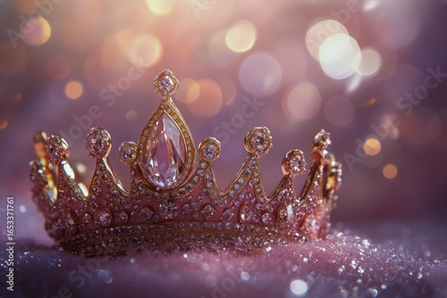 Elegant Golden Crown Adorned With Sparkling Gems on a Soft Pink Surface