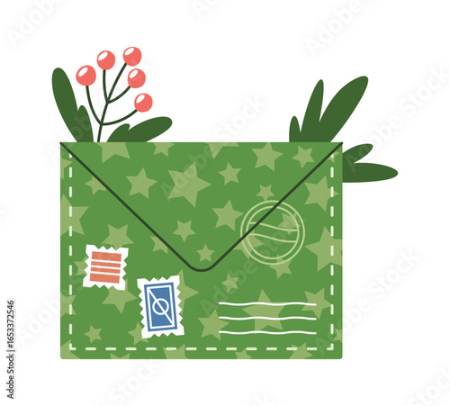 Christmas envelop with rowan berries