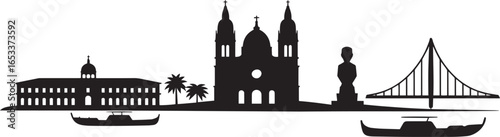 Detailed Silhouette of Kochi Skyline India Landmarks Cityscape Vector Illustration Design