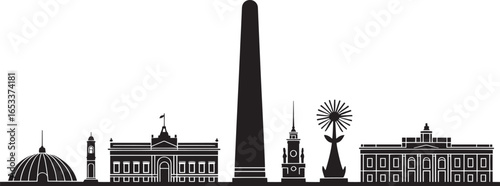 Detailed Silhouette of Washington DC Skyline with Iconic Landmarks Transparent Backdrop