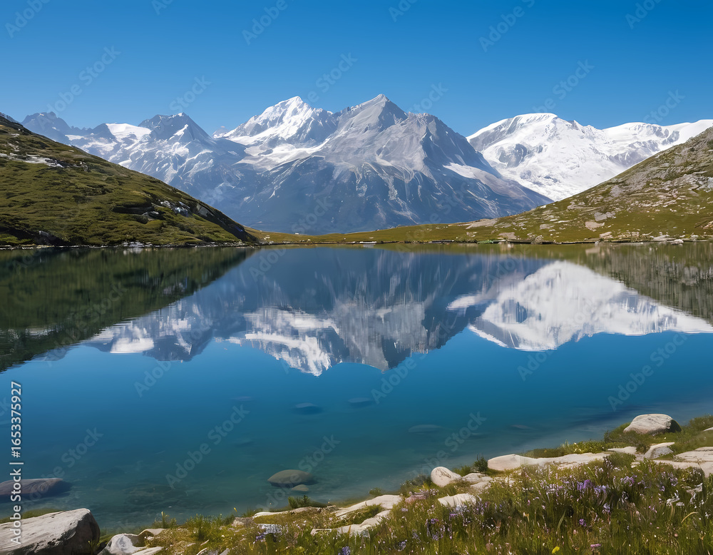 Naklejka premium Hiker standing on cliff edge – panoramic view of green forest and mountains, adventure travel., lake in the mountains, lake louise banff national park