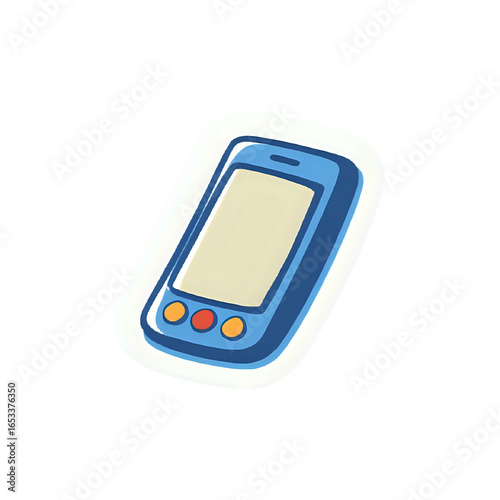 Cartoon blue mobile phone with blank screen and buttons