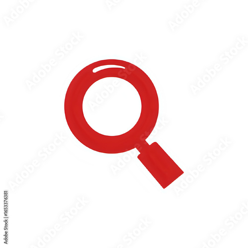 Simple red magnifying glass icon on white background
