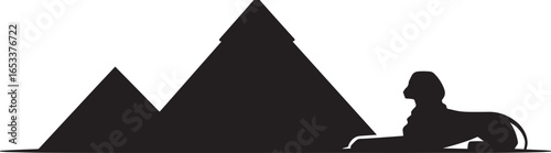 Great Pyramid of Giza Sphinx Silhouette Egypt Landmark Ancient Wonder Travel Icon Design