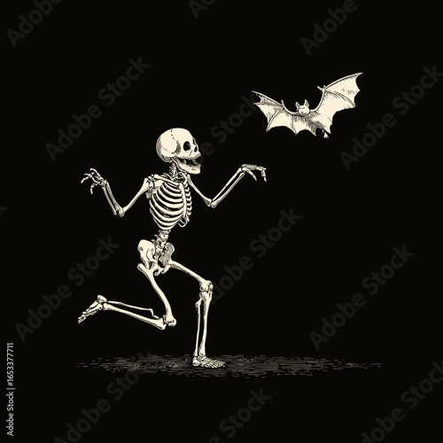 Dancing Skeleton with Bat
