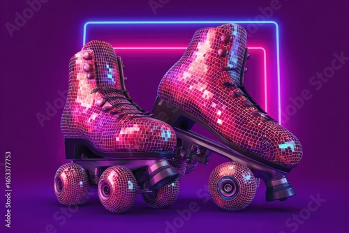 Pink glitter roller skates with neon lights