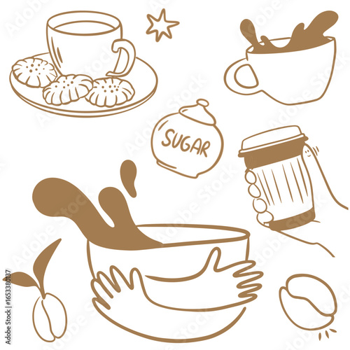 Coffee, doodle illustration, elements for coffeeshop