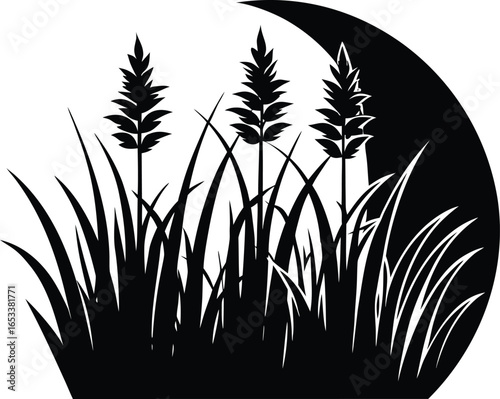 Grass In Sunny Glade Silhouette | Sunny Glade Grass Vector Artwork