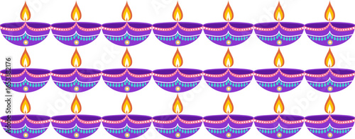 Seamless Diwali seamless pattern with lamps diyas in flat style. Deepavali vector illustration for banners, social media, cards