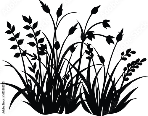Grass With Honeysuckle Vines Silhouette | Honeysuckle Vines Grass Vector Artwork
