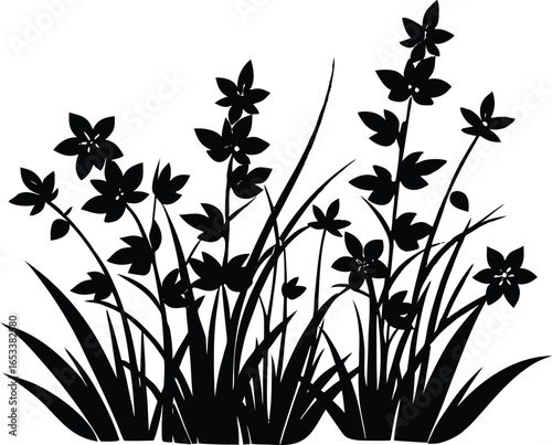 Grass With Jasmine Vines Silhouette | Jasmine Vines Grass Vector Artwork