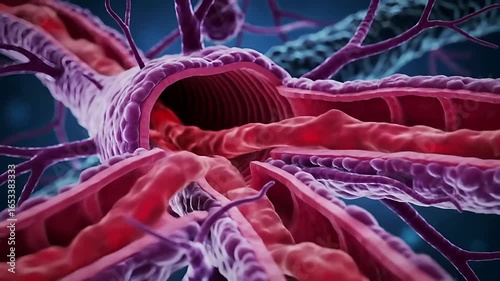 artery, colourful, detailed, human, intense, microscopic, oxygen, render, research, science, system, three-dimensional, vein, biology, blood, circulatory, dynamic, health, health care, image, laborato