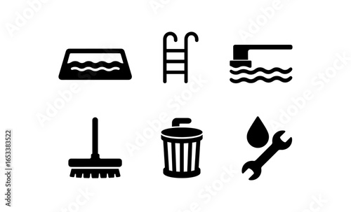 Pool maintenance icons: efficient tools for cleaning and repair