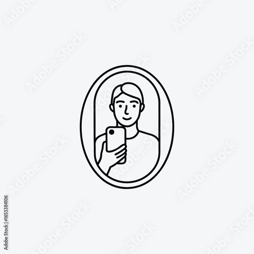 Person taking a selfie in an oval frame smartphone