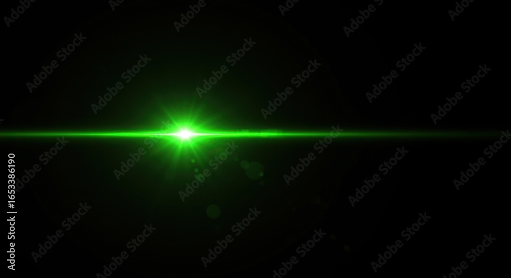 Obraz premium Green Light: Captures the intense and bright green light beam on a dark background, create a feeling of energy, technology, and hope.