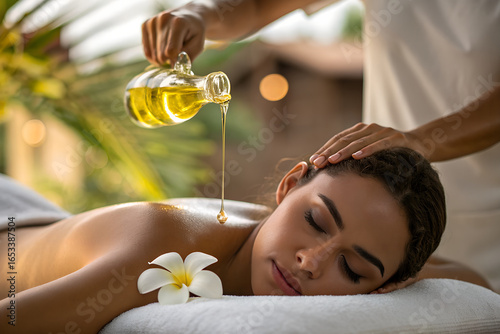 Authentic Ayurvedic Shirodhara: Woman Receiving a Relaxing Head Massage with Warm Oil
Generative Ai.