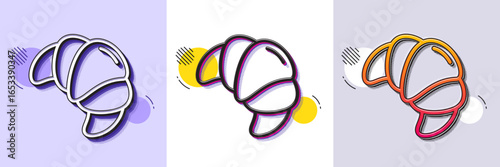 Croissant line icon. Halftone dotted pattern. Gradient icon with grain shadow. Bakery food sign. Pastry bun symbol. Line croissant icon. Various designs. Vector