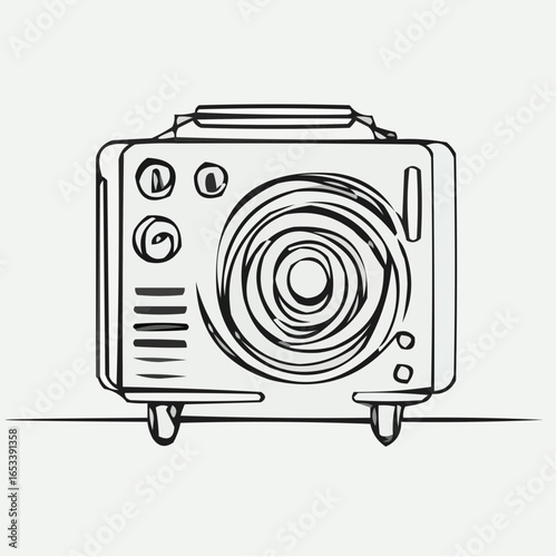 Line art illustration of a white noise machine in minimalist style  