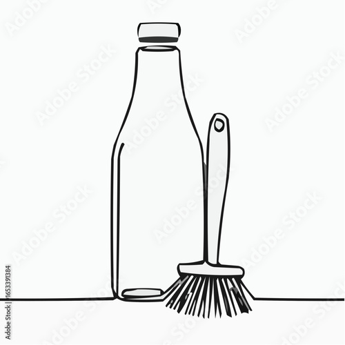 Cleaning brush next to a bottle icon concept of Items for newborn baby care  