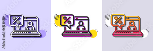 Online loan percent line icon. Halftone dotted pattern. Gradient icon with grain shadow. Discount sign. Credit percentage symbol. Line online loan icon. Various designs. Vector