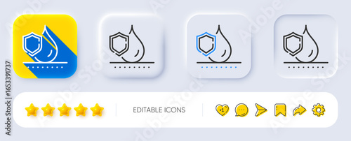 Waterproof line icon. Neumorphic, Flat shadow, 3d buttons. Water resistant sign. Drop protection symbol. Line waterproof icon. Social media icons. Vector