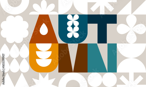 Autumn Modern Geometric Pattern. Fall Season Abstract Figure Background. Vector Color Autumn Graphic Bg.