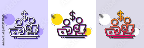 Budget accounting line icon. Halftone dotted pattern. Gradient icon with grain shadow. Money investment sign. Stock shares traders symbol. Line budget accounting icon. Various designs. Vector