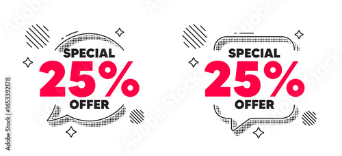 Discount chat speech bubble. Social media concept. 25 percent discount offer tag. Sale price promo sign. Special offer symbol. Line design chat bubble. Vector