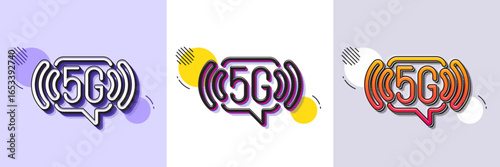 5g wi-fi technology line icon. Halftone dotted pattern. Gradient icon with grain shadow. Wifi wireless network sign. Mobile internet symbol. Line 5g wifi icon. Various designs. Vector