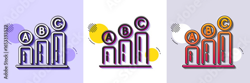 Graph line icon. Halftone dotted pattern. Gradient icon with grain shadow. Column chart sign. Ab test diagram symbol. Line graph chart icon. Various designs. Vector