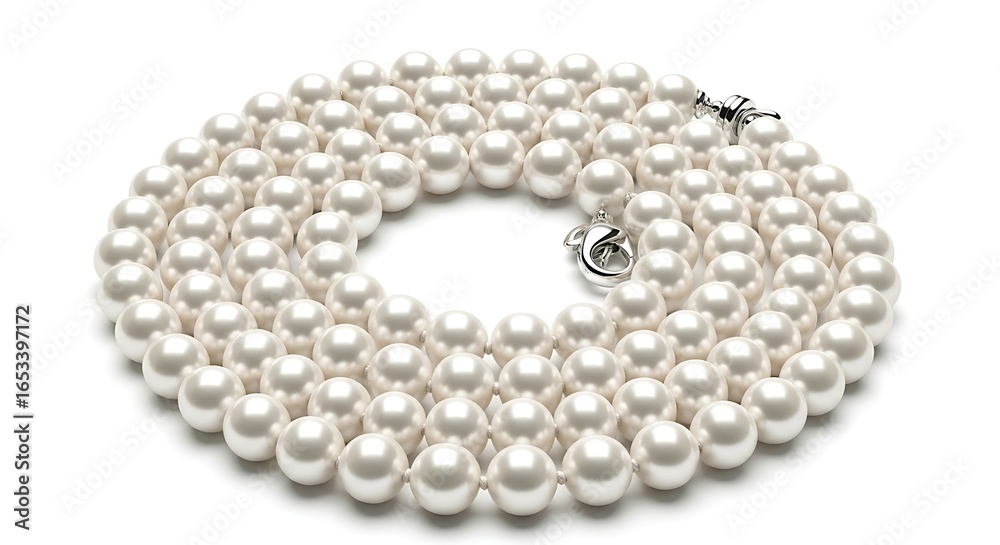 Obraz premium Elegant strand of lustrous white pearls, a classic jewelry piece for timeless fashion.