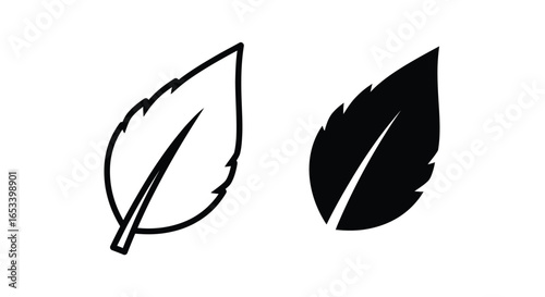 Leaf Icon - Simple Outline and Solid Design