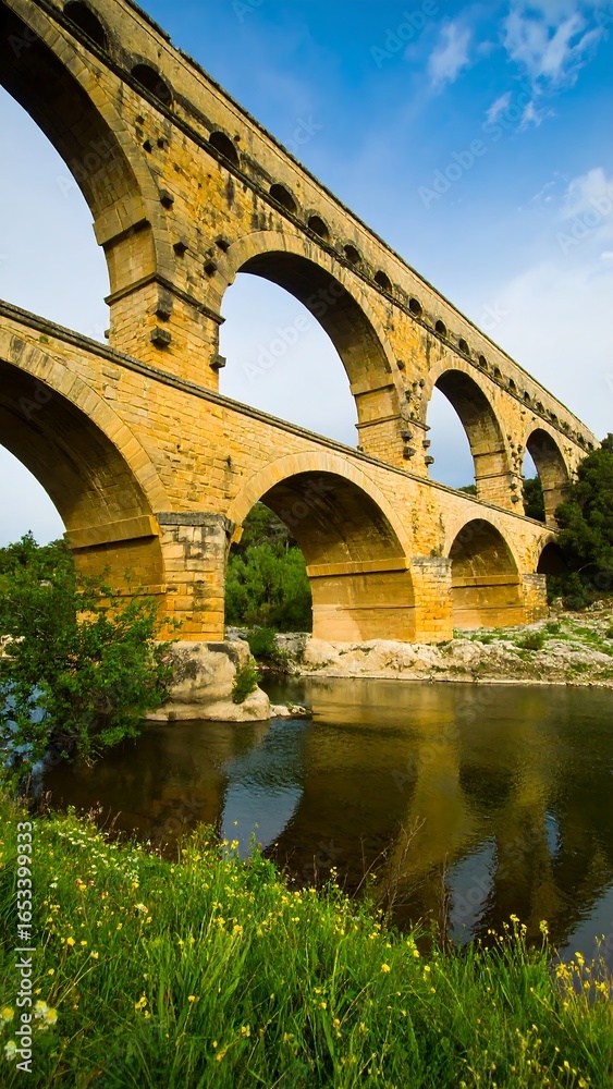 Fototapeta premium Ancient stone bridge over a river