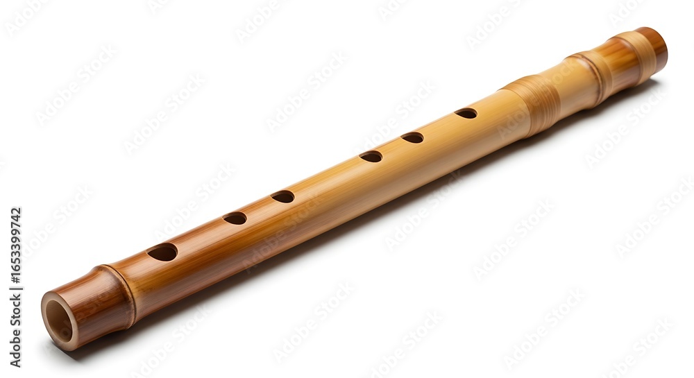 Fototapeta premium Authentic Asian Bamboo Flute, Traditional Woodwind Instrument on White Background