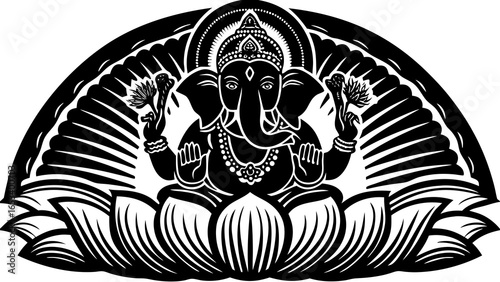 Ganesh Silhouette Vector - Lord Ganesha Lotus Clipart Design