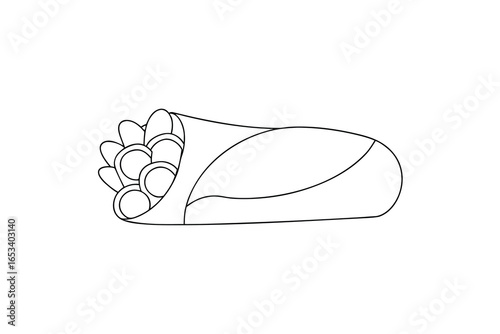 Minimalist single line drawing a burrito with visible fillings Continous line food