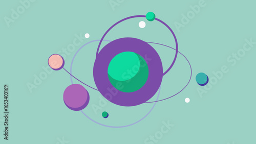 Abstract Atomic Model with Orbiting Circles on Light Green transparency background science nucleus