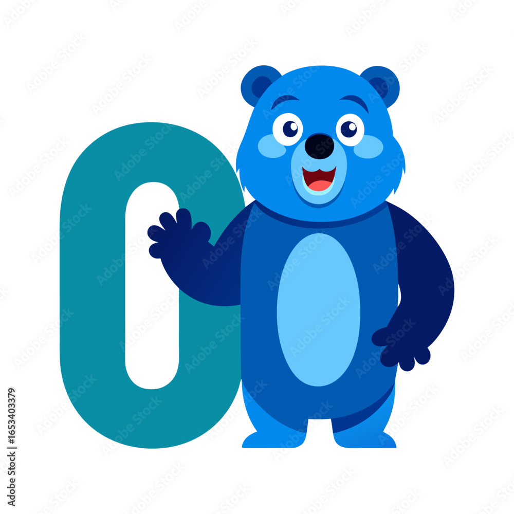 Obraz premium Playful Alligator Character with Large Number Zero Illustration, Fun Kids Learning, Alphabet & Number Educational Cartoon, Children Book Design