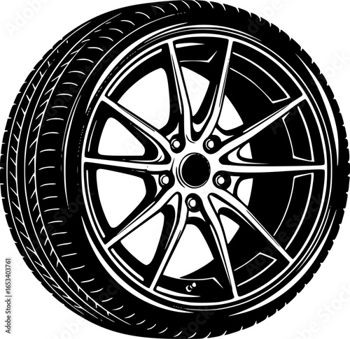 Car Wheel Vector Graphic Black and White Outline SVG

