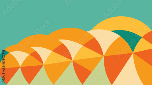Abstract Pattern of Overlapping Orange Yellow and Teal Circles with Green transparency background geometric semicircles