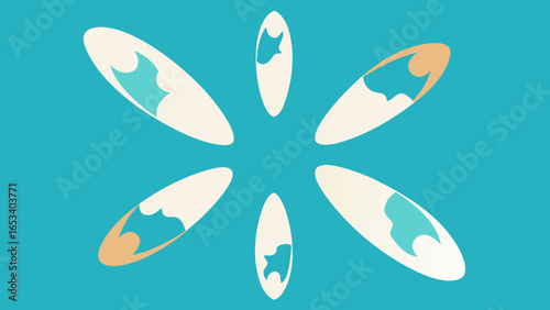 Abstract Starburst Pattern with Teal and Cream Oval Shapes on Blue transparency background flower bloom