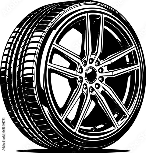 Car Wheel Vector Graphic Black and White Outline SVG
