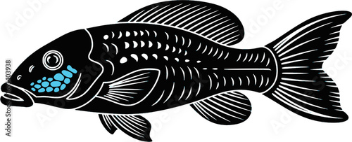 Pleco Fish Black SVG Vector Outline
