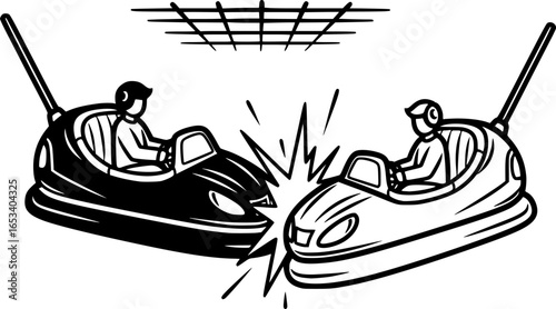 Bumper Car Outline Vector, Amusement Ride Vector, Bumper Cars Clipart
