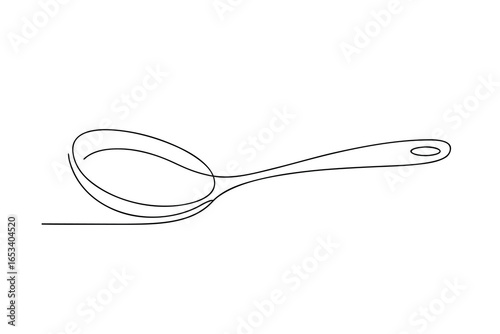 Minimalist single line drawing a wooden spoon with a hole in the handle Continous line