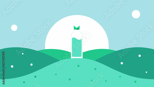 Minimalist Landscape with Bottle and Sun water bottle transparency background