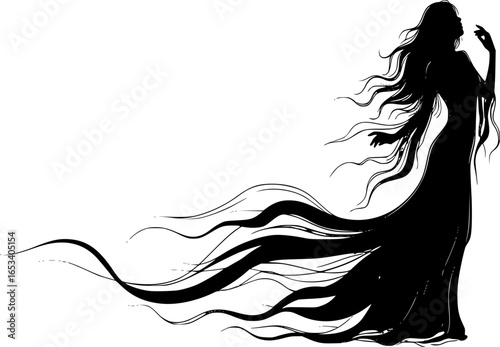 Ethereal Ghost Woman Vector Outline
