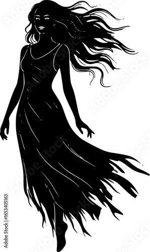 Ethereal Ghost Woman Vector Outline
