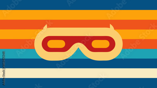 Retro Style Graphic of a Character Wearing Goggles Against a Striped transparency background illustration