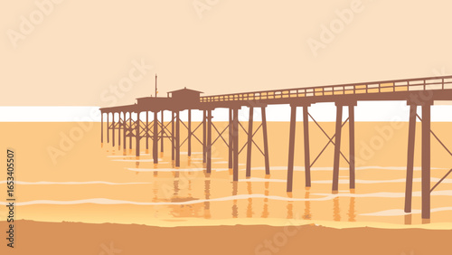 Silhouette of a Wooden Pier Extending Over Calm Water at Sunset jetty dock transparency background